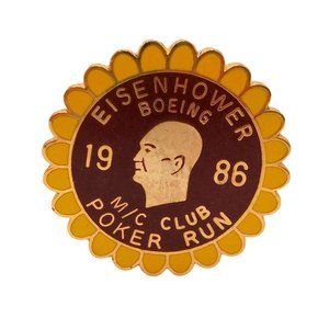 Eisenhower Boeing Motorcycle Club Poker Run 1986 Hat Lapel Pin Vtg RARE Button